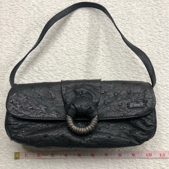 Nuti Ostrich Shoulder Bag Black 100% Genuine Ostrich Leather Made in Italy - Picture 5 of 10